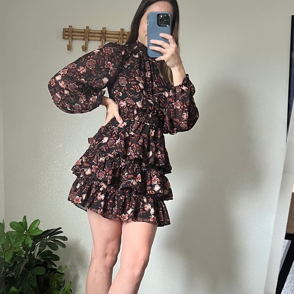 Express Long Sleeve Paisley Ruffle skirt Dress size XXS - Picture 3 of 15